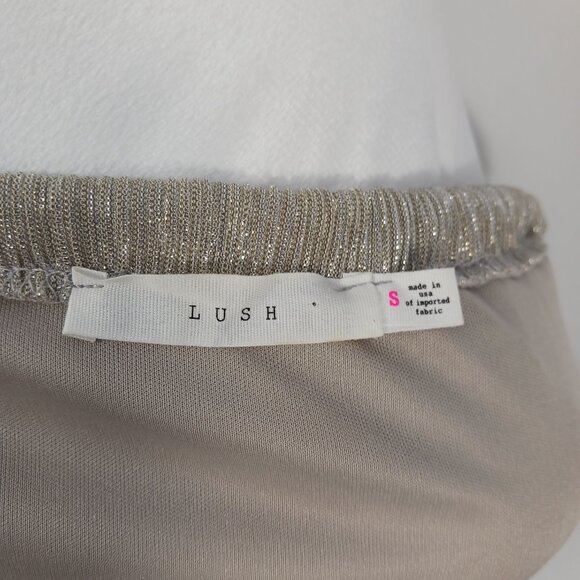 Lush Metallic Gold Romper, Flounce Sleeves, Tie Waist, Off the Shoulder, Size S - Picture 3 of 12